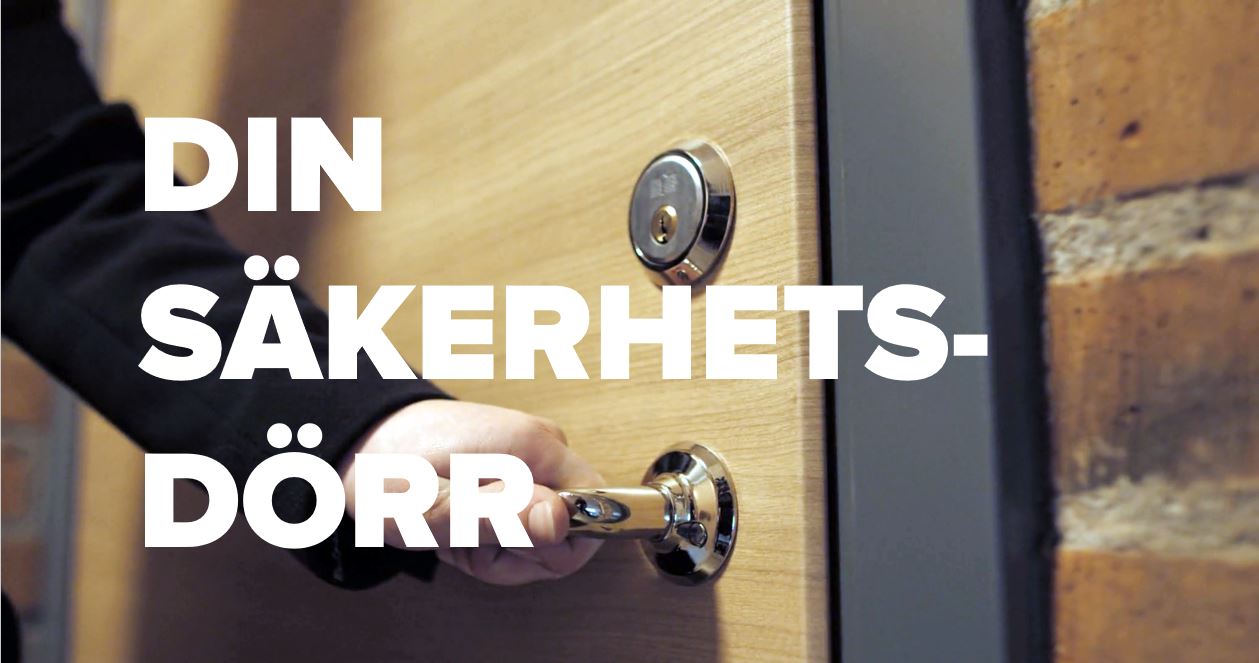 En bild med texten din säkerhetsdörr.